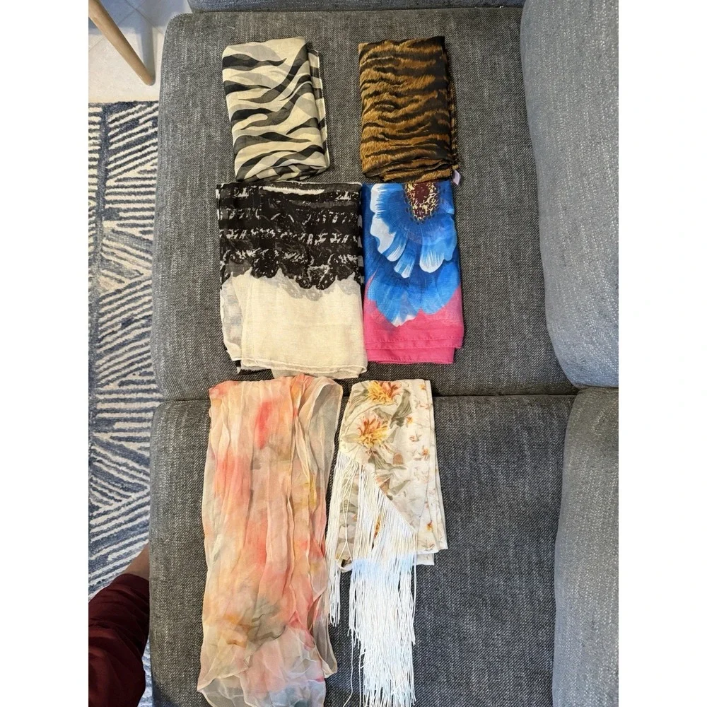 6 Vintages rectanglular scarfs , various colors and widths all over 60
